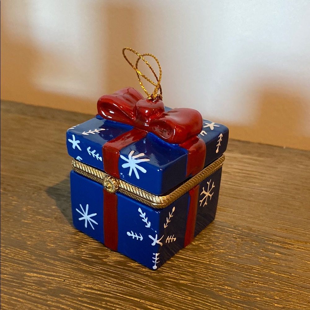 Festive Blue and Red Gift Box Ornament